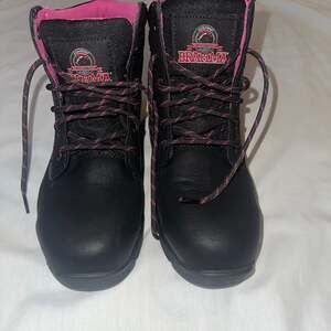 Brahma Bevel Women's Steel Toe Black Pink Leather Utility Work Boots